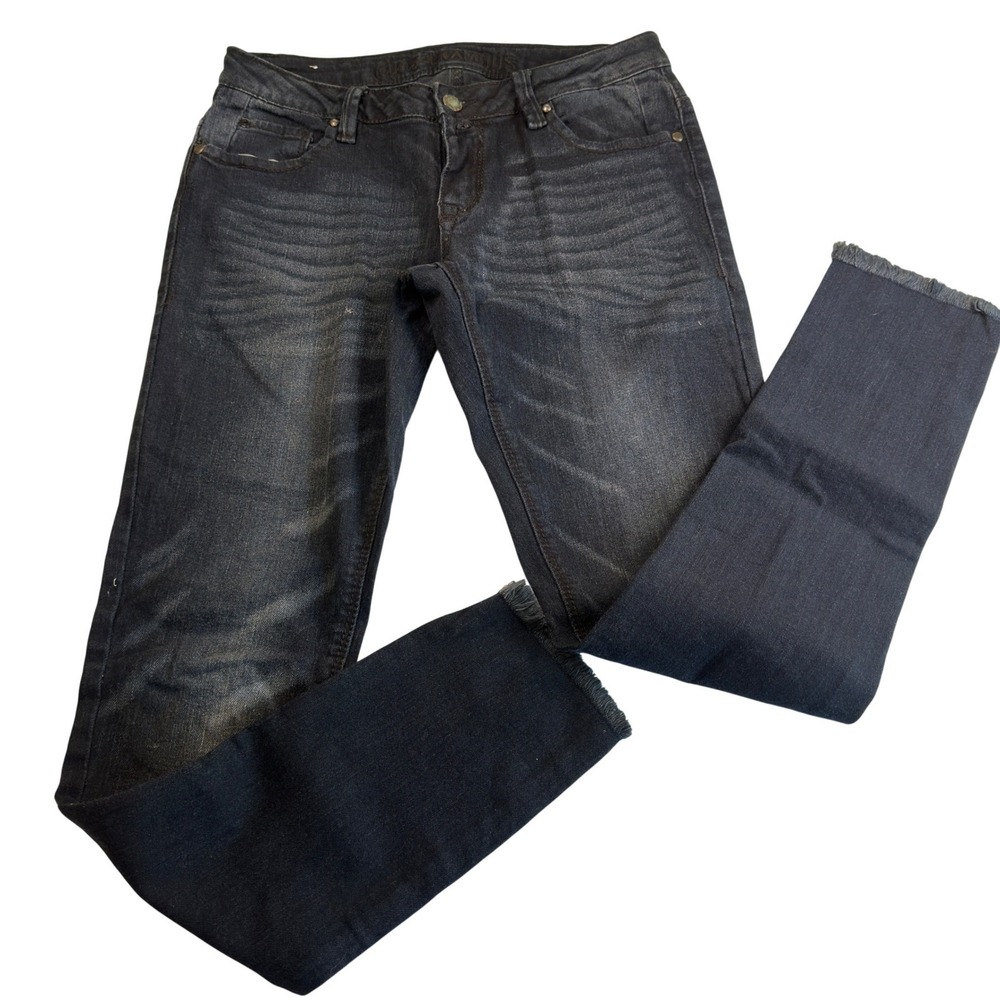 Almost Famous Y2K Low Rise Skinny Jeans Dark Wash Frayed‎ Hem Stretch Juniors 5